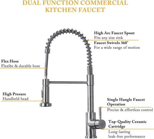 Monobloc Silver Kitchen Sink Mixer Taps With Pull Out Hose Spray Single Lever Tap 6 Monobloc Silver Kitchen Sink Mixer Taps With Pull Out Hose Spray Single Lever Tap - Image 6
