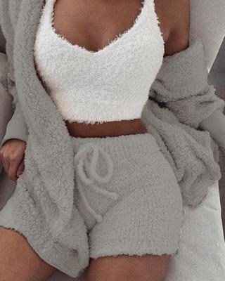 3pcs Womens Clothing Long Sleeve Crop Tank Top And Drawstring Shorts Pajama Set 3 3pcs Womens Clothing Long Sleeve Crop Tank Top And Drawstring Shorts Pajama Set - Image 3