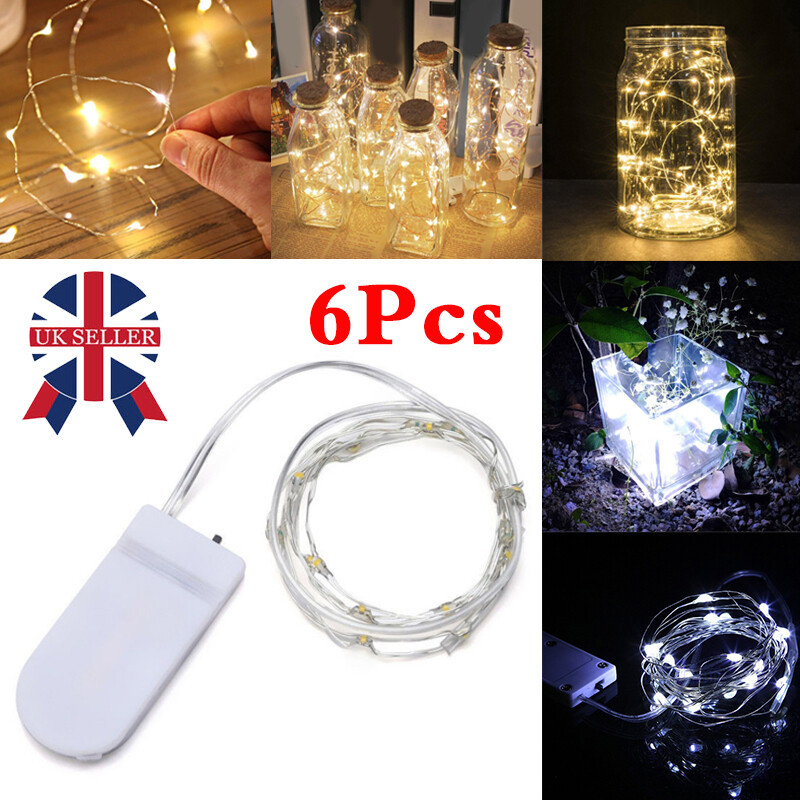 6 Pack 20 LEDs Battery Operated Mini LED Copper Wire String Fairy Lights Part 2m 2 6 Pack 20 LEDs Battery Operated Mini LED Copper Wire String Fairy Lights Part 2m - Image 2