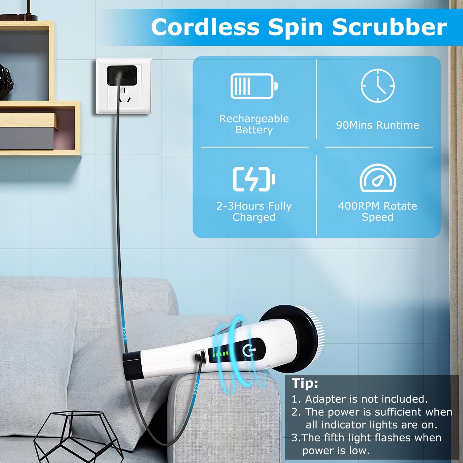 1Pc Cordless Rechargeable Electric Spin Scrubber 6 1Pc Cordless Rechargeable Electric Spin Scrubber - Image 6