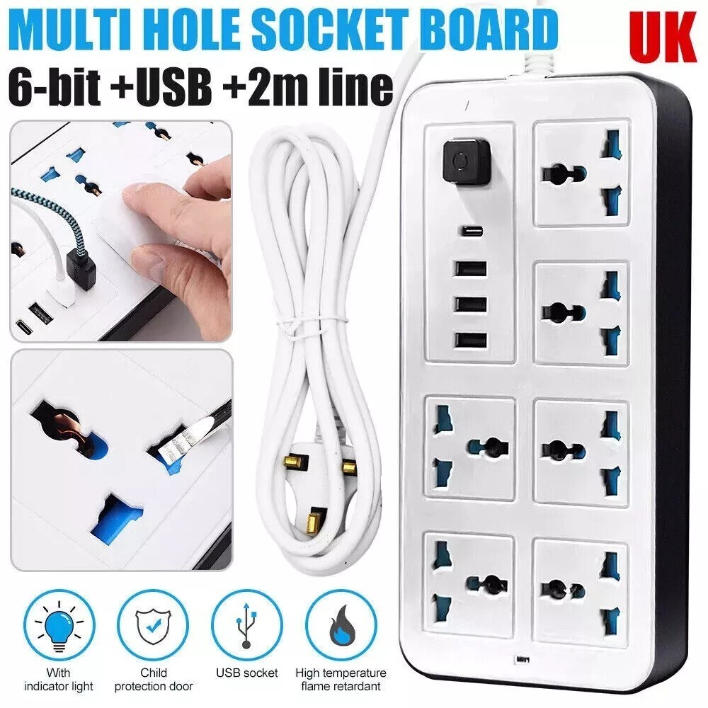 Extension Lead Cable Electric Mains Power 6 Gang 3 USB 1 Type-C Port Plug Socket 9 Extension Lead Cable Electric Mains Power 6 Gang 3 USB 1 Type-C Port Plug Socket - Image 9