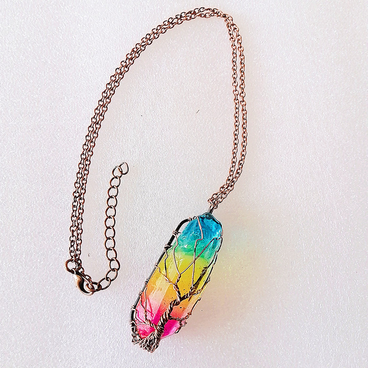 Stone Crystal Pillar Tree Fashion Necklace 6 Stone Crystal Pillar Tree Fashion Necklace - Image 6