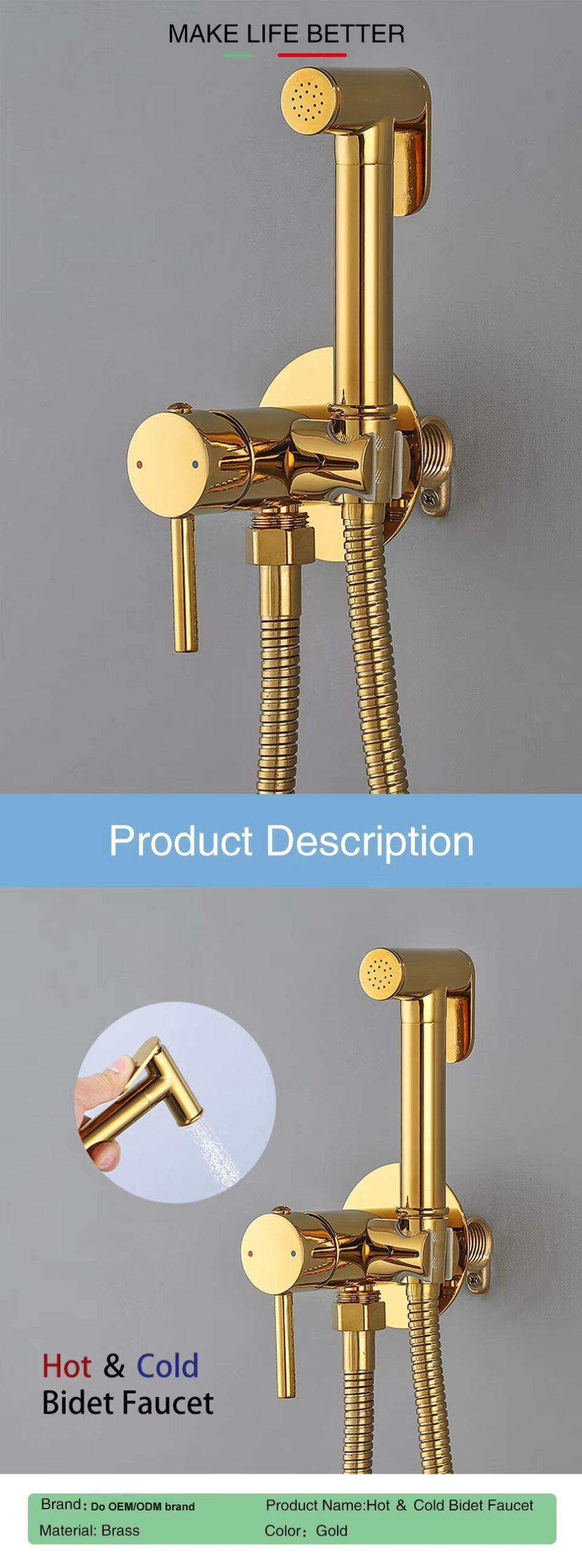 Brass Hot & Cold Toilet Bidet Sprayer Set 5 Brass Hot & Cold Toilet Bidet Sprayer Set - Image 5