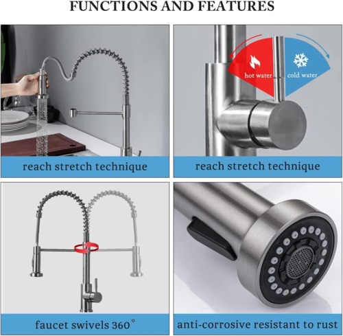 Monobloc Silver Kitchen Sink Mixer Taps With Pull Out Hose Spray Single Lever Tap 2 Monobloc Silver Kitchen Sink Mixer Taps With Pull Out Hose Spray Single Lever Tap - Image 2