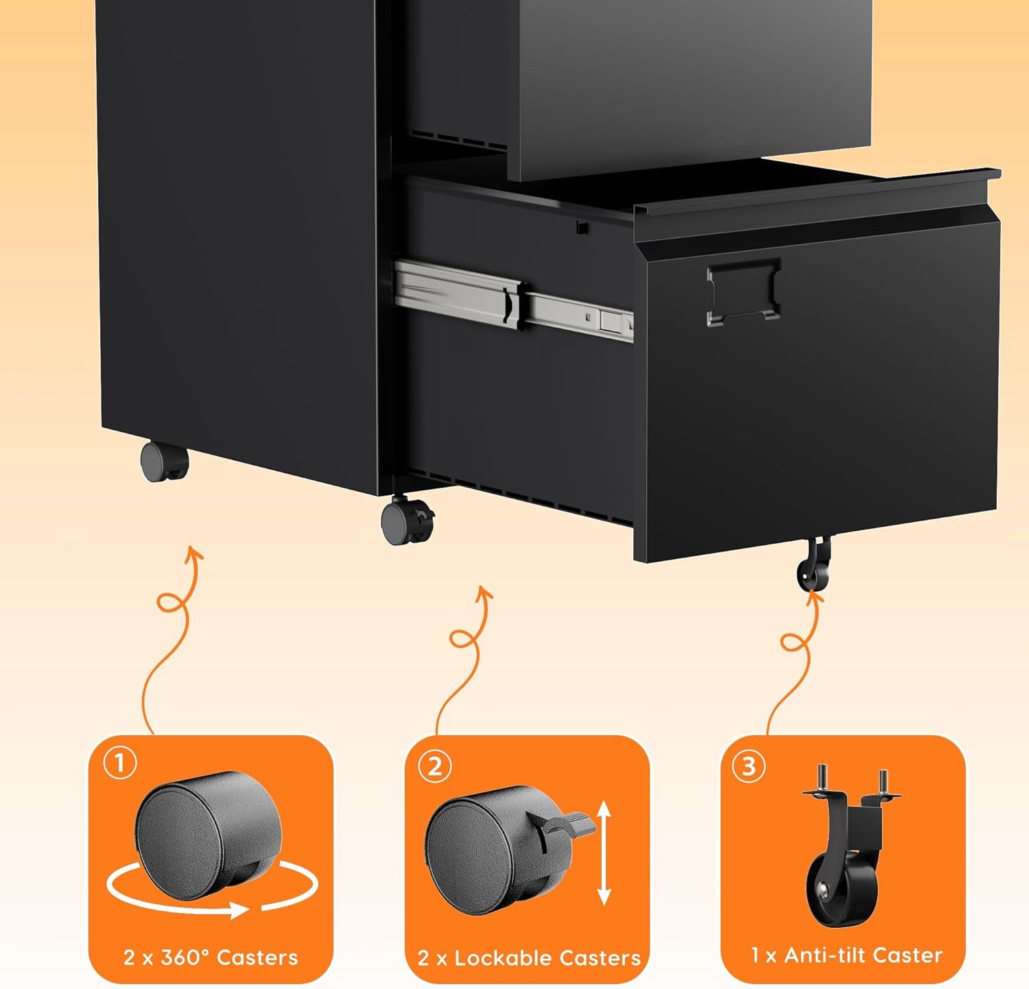 2 Drawer Mobile File Cabinet, Metal Under Desk Cabinet With Lock 5 2 Drawer Mobile File Cabinet, Metal Under Desk Cabinet With Lock - Image 5
