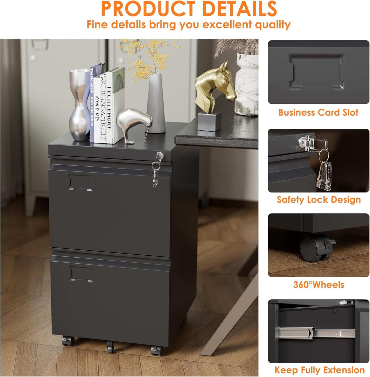 2 Drawer Mobile File Cabinet, Metal Under Desk Cabinet With Lock 7 2 Drawer Mobile File Cabinet, Metal Under Desk Cabinet With Lock - Image 7
