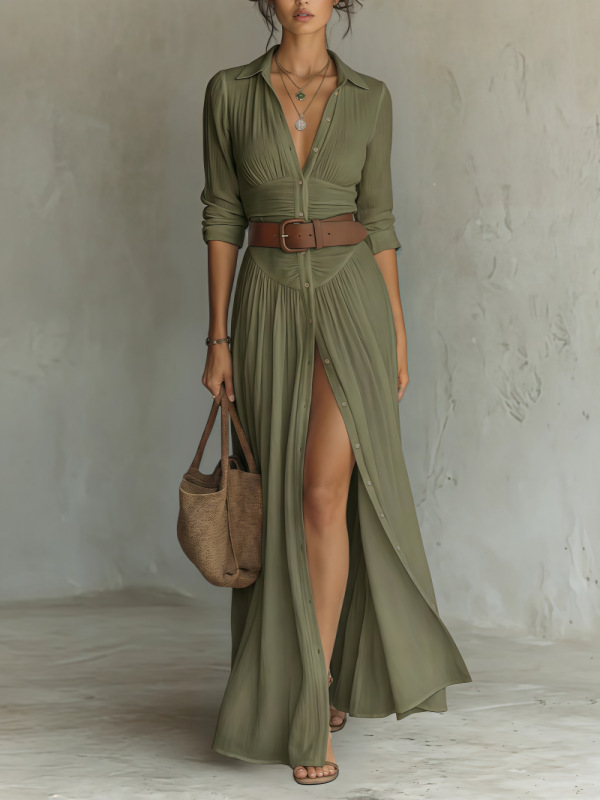 Women's Casual V-Neck Long Dress with High Side Split 7 Women's Casual V-Neck Long Dress with High Side Split - Image 7