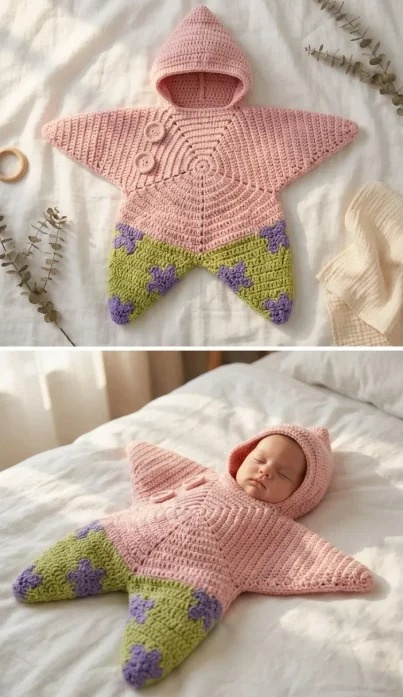 Crocheted Star-shaped Bodysuit Starfish Baby Sleeping Bag Hooded Romper Jumpsuit 7 Crocheted Star-shaped Bodysuit Starfish Baby Sleeping Bag Hooded Romper Jumpsuit - Image 7