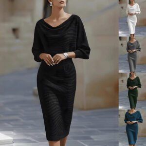 Pleated Batwing Sleeve Midi Dress