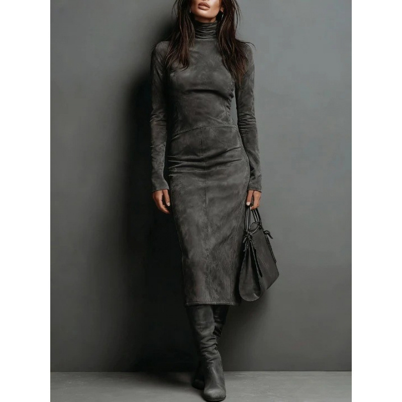 Turtleneck Long-sleeved Dress Slim-fitting Bodycon Long Dresses 5 Turtleneck Long-sleeved Dress Slim-fitting Bodycon Long Dresses - Image 5