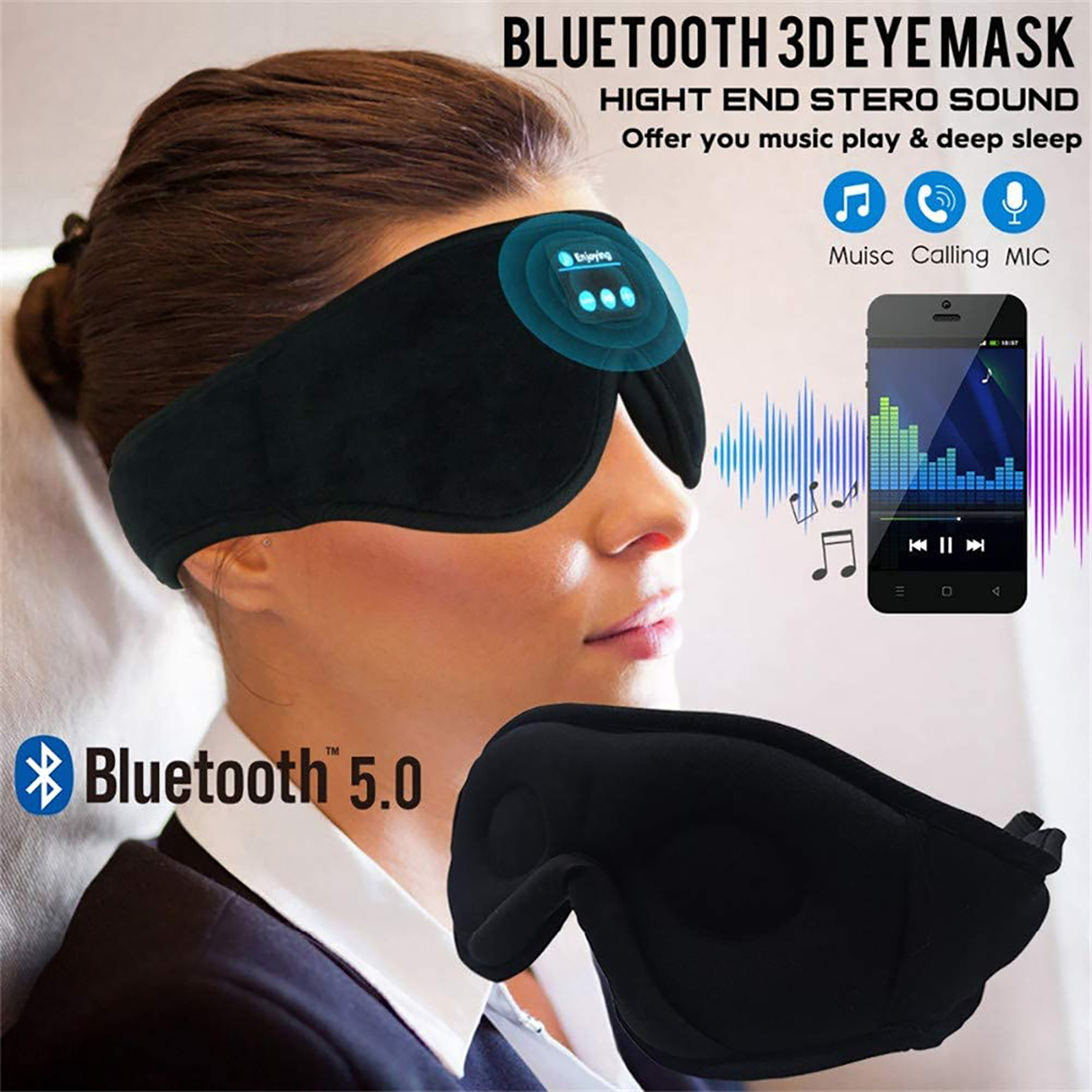 Wireless Bluetooth Stereo Music Eye Mask - With Built-in Speakers 1 Wireless Bluetooth Stereo Music Eye Mask - With Built-in Speakers