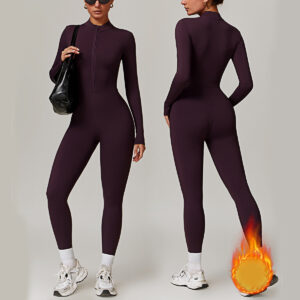 Warm Zipper Yoga Fitness Sports Long-sleeved Jumpsuit
