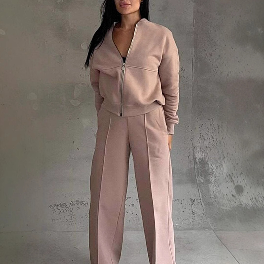 Women's Sports Suit Zipper Jacket And Wide Leg Pants 9 Women's Sports Suit Zipper Jacket And Wide Leg Pants - Image 9