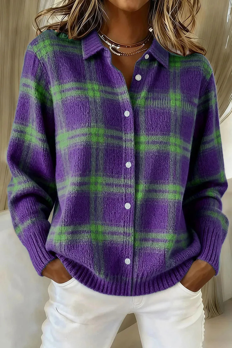 Winter Plaid Sweater Long Sleeve Button Down 2 Winter Plaid Sweater Long Sleeve Button Down - Image 2