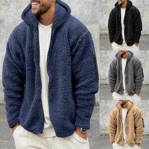 Plush Hooded Jacket Fleece Double-sided  With Zipper Loose Casual Jacket