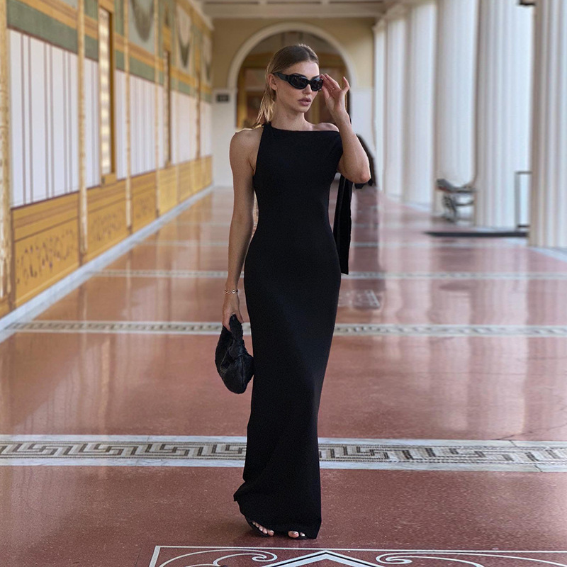 One-shoulder Ribbon Long Dress Ins Fashion Slim Sleeveless Dress 7 One-shoulder Ribbon Long Dress Ins Fashion Slim Sleeveless Dress - Image 7