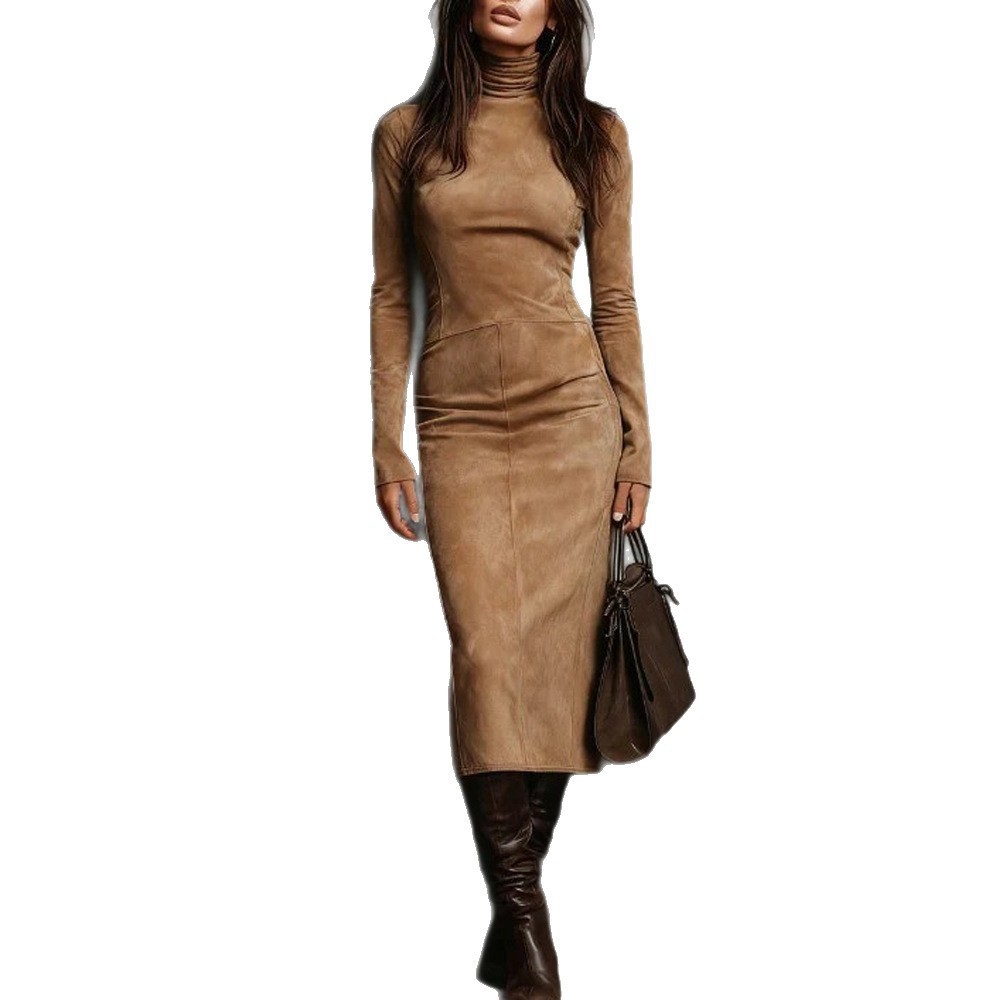 Turtleneck Long-sleeved Dress Slim-fitting Bodycon Long Dresses 4 Turtleneck Long-sleeved Dress Slim-fitting Bodycon Long Dresses - Image 4