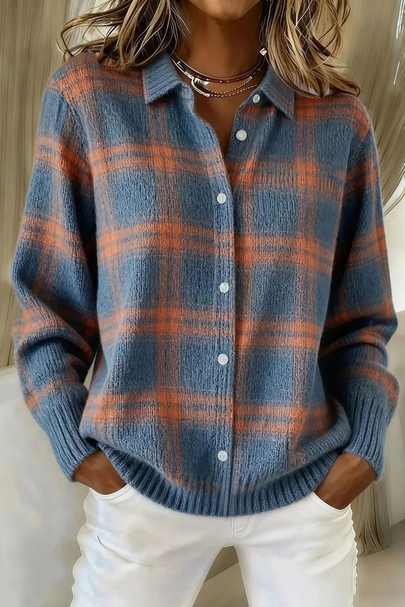 Winter Plaid Sweater Long Sleeve Button Down 6 Winter Plaid Sweater Long Sleeve Button Down - Image 6