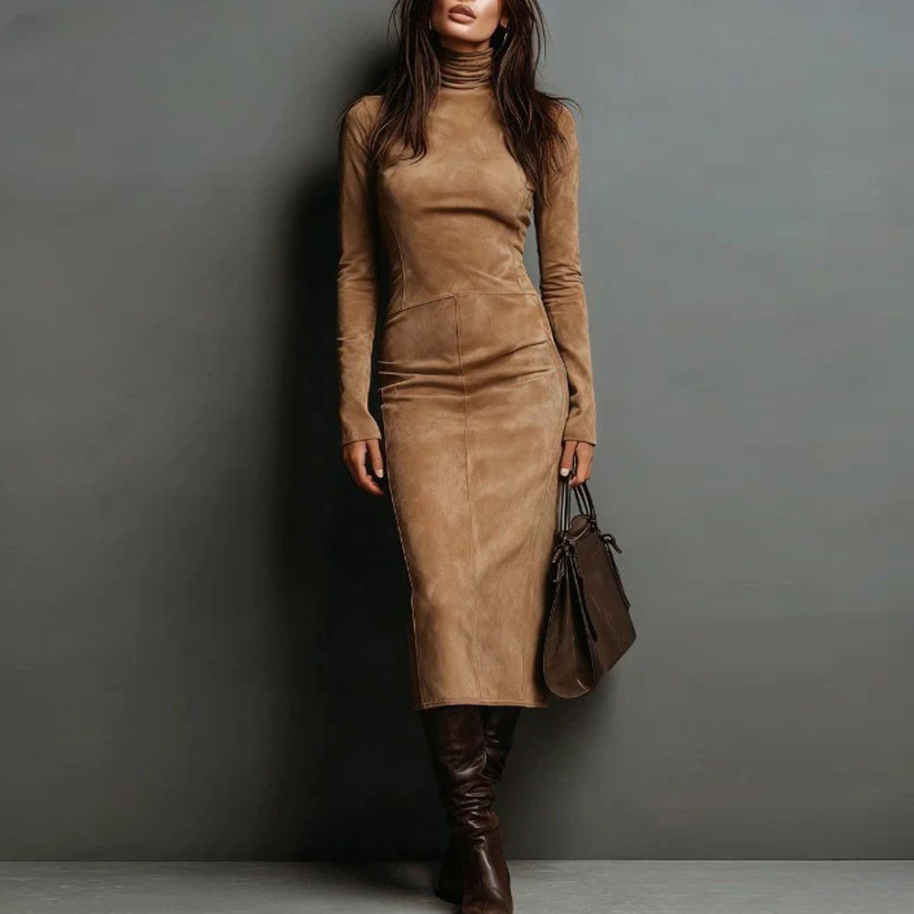 Turtleneck Long-sleeved Dress Slim-fitting Bodycon Long Dresses 7 Turtleneck Long-sleeved Dress Slim-fitting Bodycon Long Dresses - Image 7