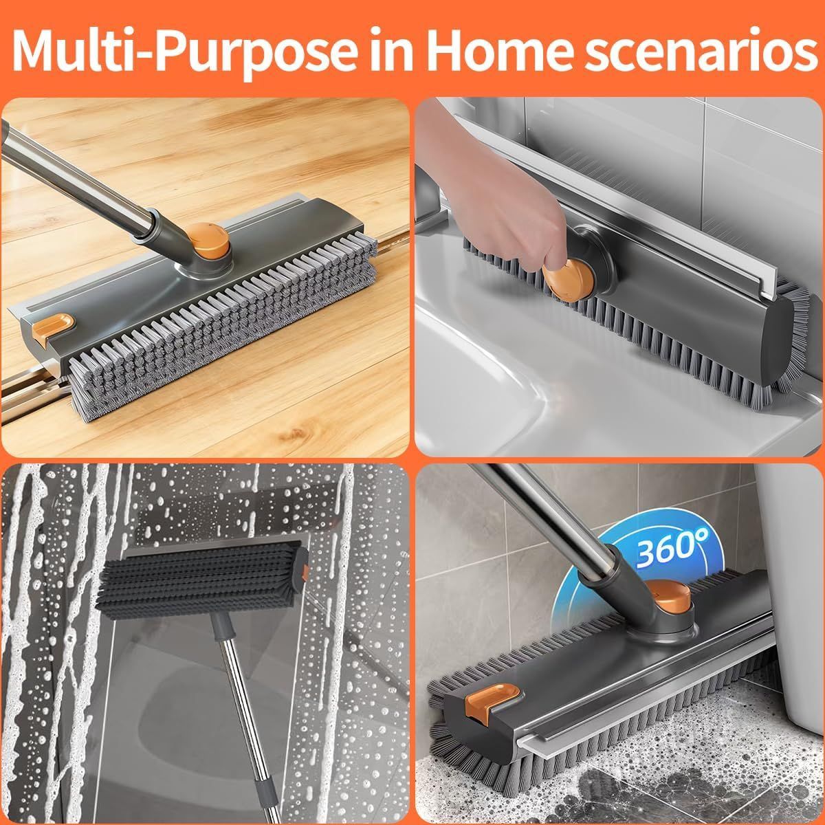 Scrub Brush With Long Handle, 3 In 1 Shower Scrubber Floor Broom Squeegee For Concrete Tile Wall Deck Patio 7 Scrub Brush With Long Handle, 3 In 1 Shower Scrubber Floor Broom Squeegee For Concrete Tile Wall Deck Patio - Image 7