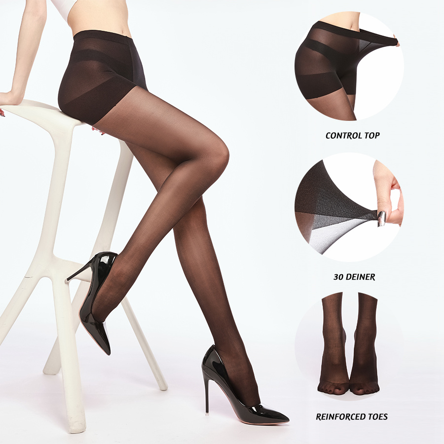 4 Pairs Women's Sheer Tights 20 Denier Control Top Pantyhose With Reinforced Toes 3 4 Pairs Women's Sheer Tights 20 Denier Control Top Pantyhose With Reinforced Toes - Image 3