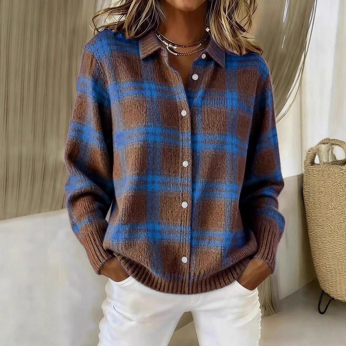 Winter Plaid Sweater Long Sleeve Button Down 9 Winter Plaid Sweater Long Sleeve Button Down - Image 9