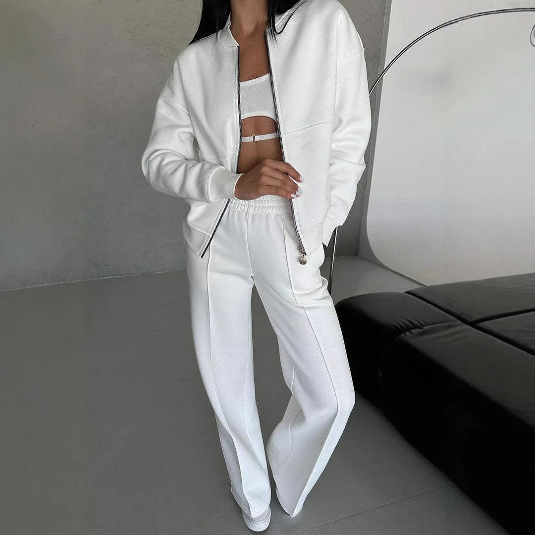 Women's Sports Suit Zipper Jacket And Wide Leg Pants 4 Women's Sports Suit Zipper Jacket And Wide Leg Pants - Image 4