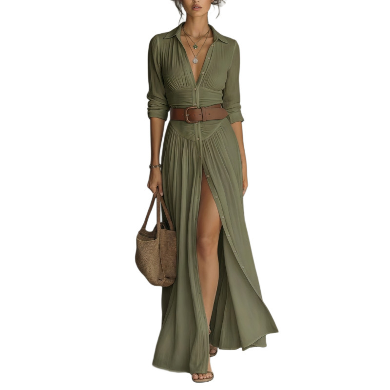 Women's Casual V-Neck Long Dress with High Side Split 6 Women's Casual V-Neck Long Dress with High Side Split - Image 6