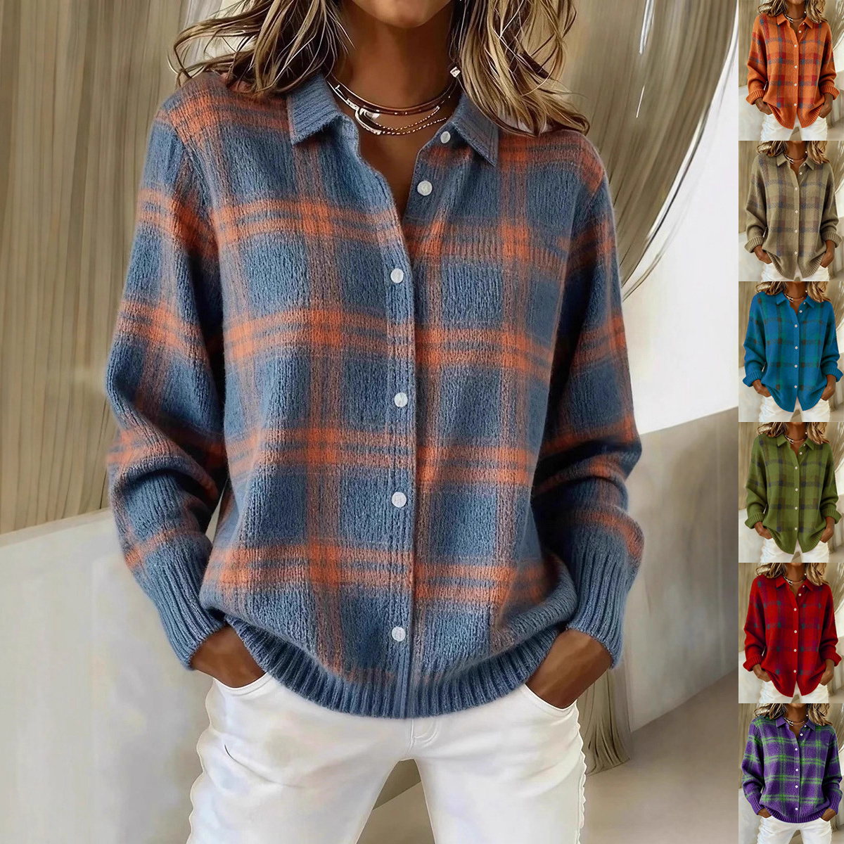 Winter Plaid Sweater Long Sleeve Button Down 1 Winter Plaid Sweater Long Sleeve Button Down
