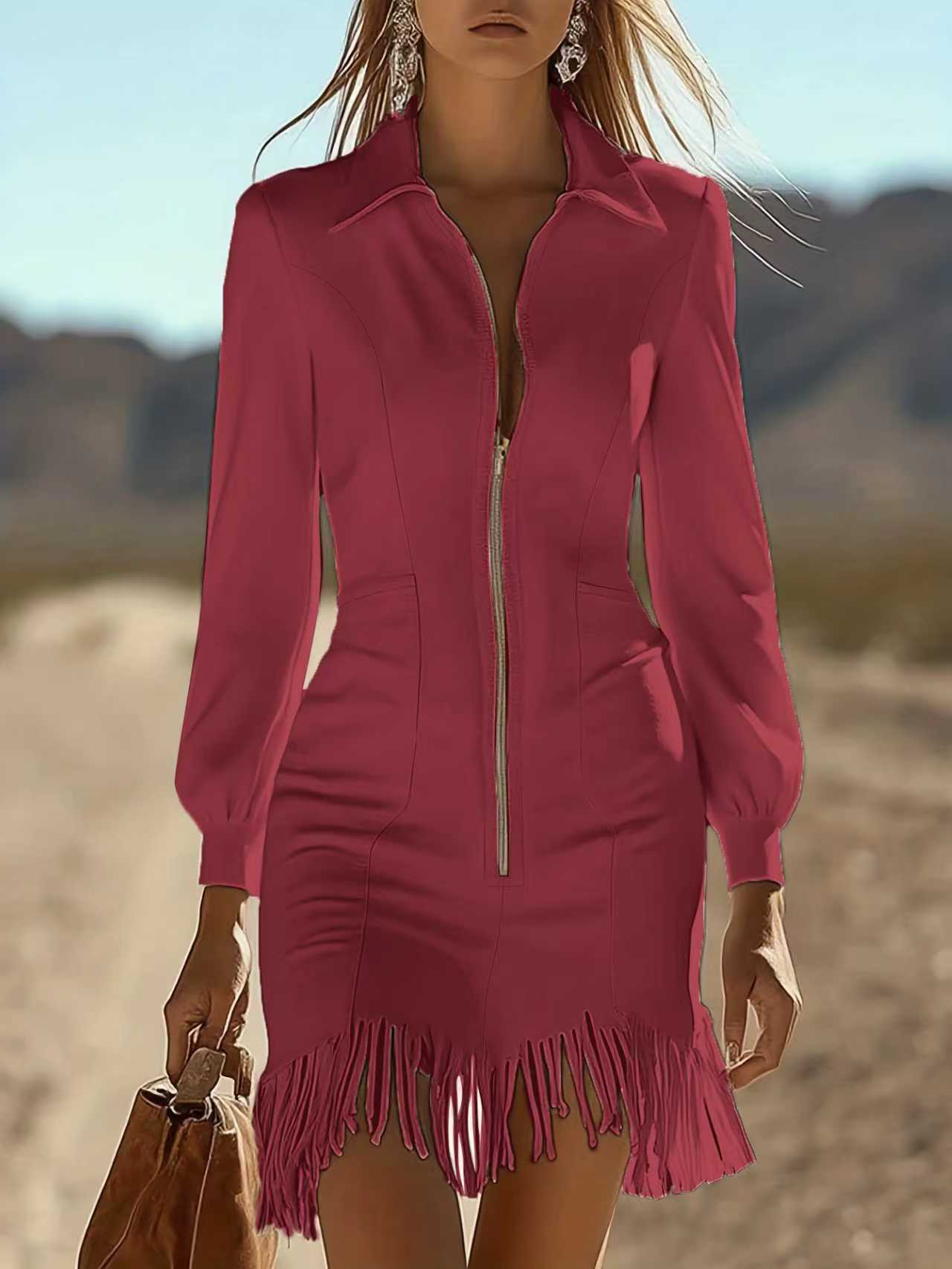 Suede Fringed Slim-fit Dress 10 Suede Fringed Slim-fit Dress - Image 10