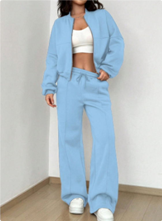 Women's Sports Suit Zipper Jacket And Wide Leg Pants 5 Women's Sports Suit Zipper Jacket And Wide Leg Pants - Image 5
