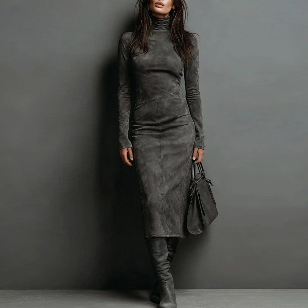 Turtleneck Long-sleeved Dress Slim-fitting Bodycon Long Dresses 10 Turtleneck Long-sleeved Dress Slim-fitting Bodycon Long Dresses - Image 10
