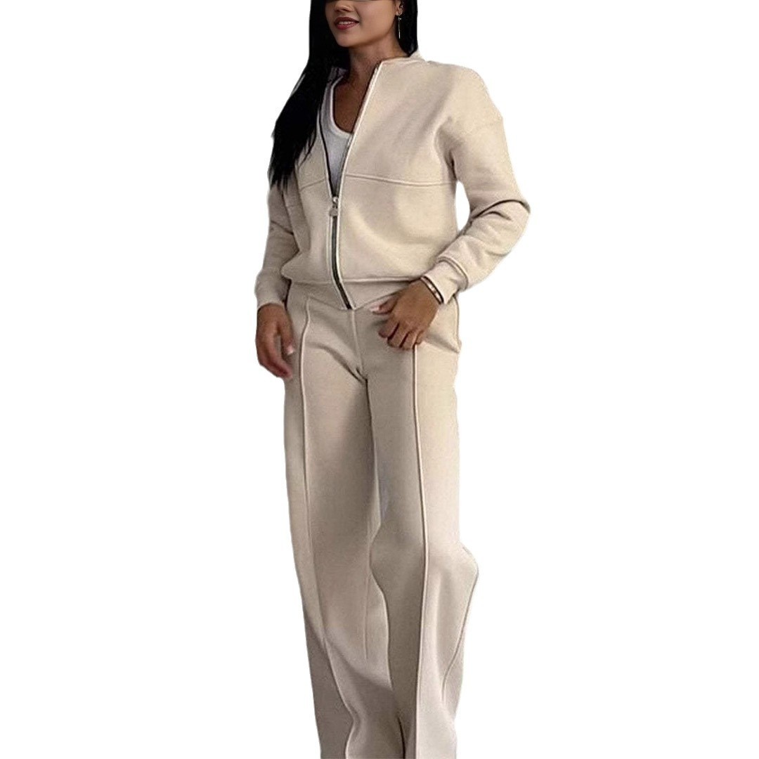 Women's Sports Suit Zipper Jacket And Wide Leg Pants 6 Women's Sports Suit Zipper Jacket And Wide Leg Pants - Image 6