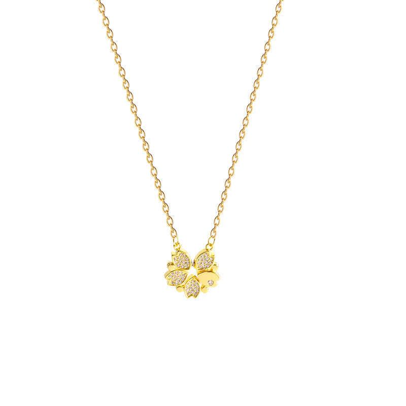 Leaf Clover Pendant Stainless Steel Crystal Heart Necklace 6 Leaf Clover Pendant Stainless Steel Crystal Heart Necklace - Image 6