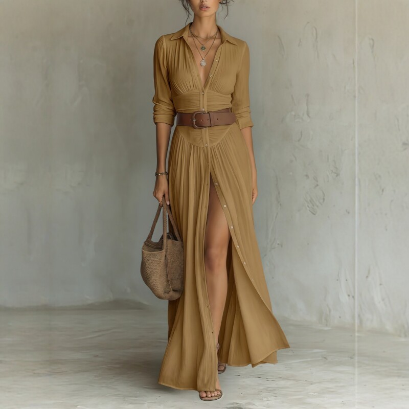 Women's Casual V-Neck Long Dress with High Side Split 10 Women's Casual V-Neck Long Dress with High Side Split - Image 10