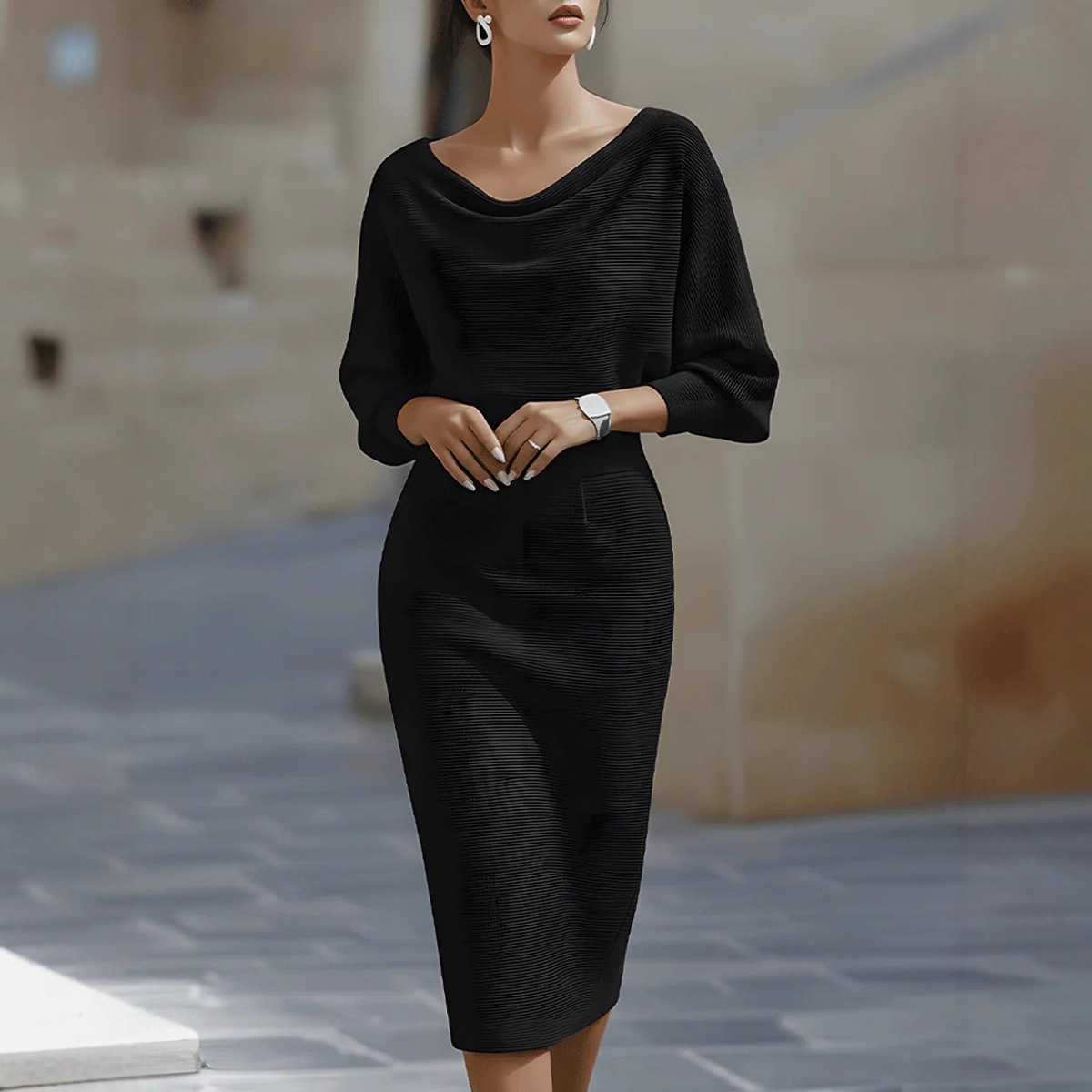Pleated Batwing Sleeve Midi Dress 10 Pleated Batwing Sleeve Midi Dress - Image 10