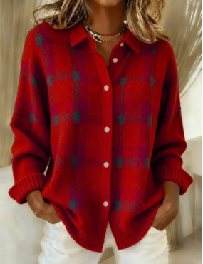 Winter Plaid Sweater Long Sleeve Button Down 3 Winter Plaid Sweater Long Sleeve Button Down - Image 3