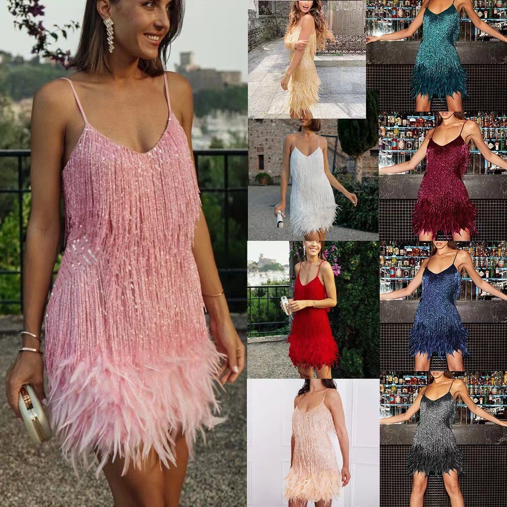 Tassel Sequins Feather Summer Mini Dress 1 Tassel Sequins Feather Summer Mini Dress