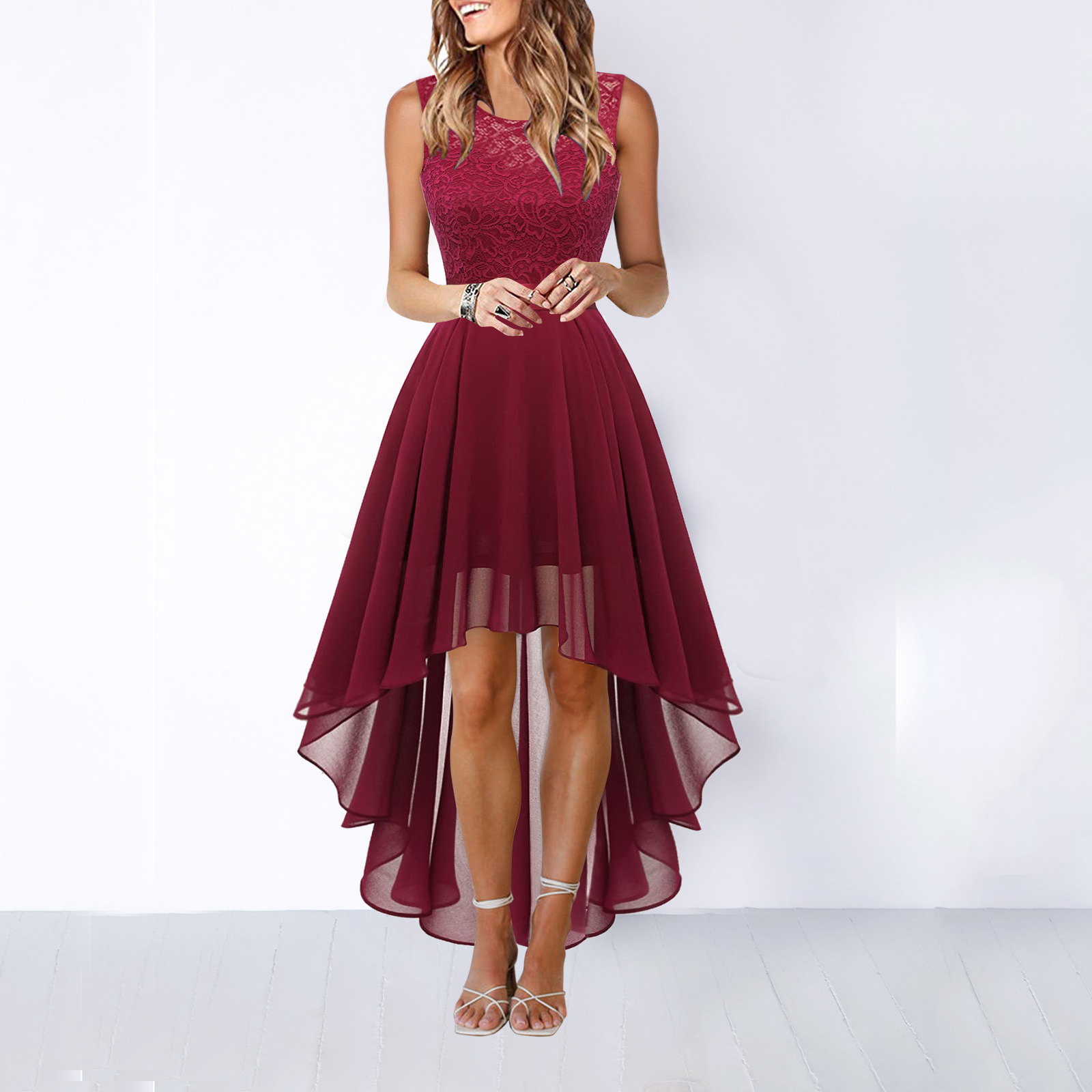 Lace Patchwork Chiffon Dress A-Line Sleeveless 2 Lace Patchwork Chiffon Dress A-Line Sleeveless - Image 2