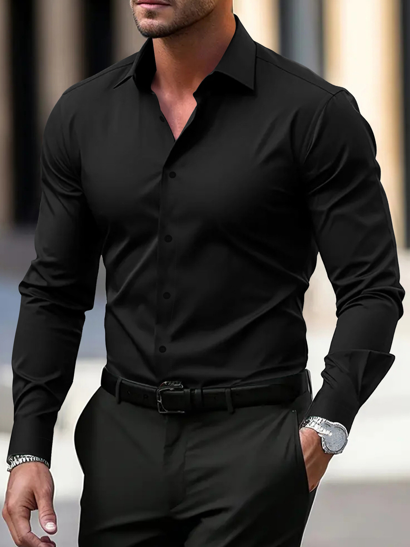 Men's Dress Shirt Solid Color 4 Men's Dress Shirt Solid Color - Image 4