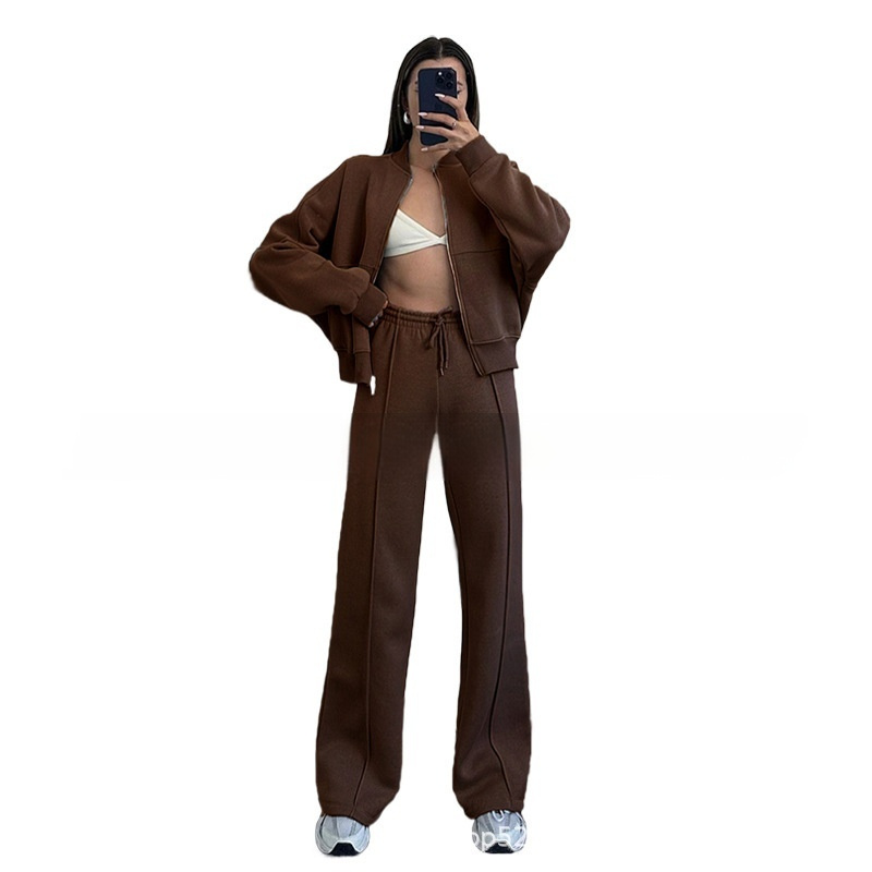 Women's Sports Suit Zipper Jacket And Wide Leg Pants 7 Women's Sports Suit Zipper Jacket And Wide Leg Pants - Image 7