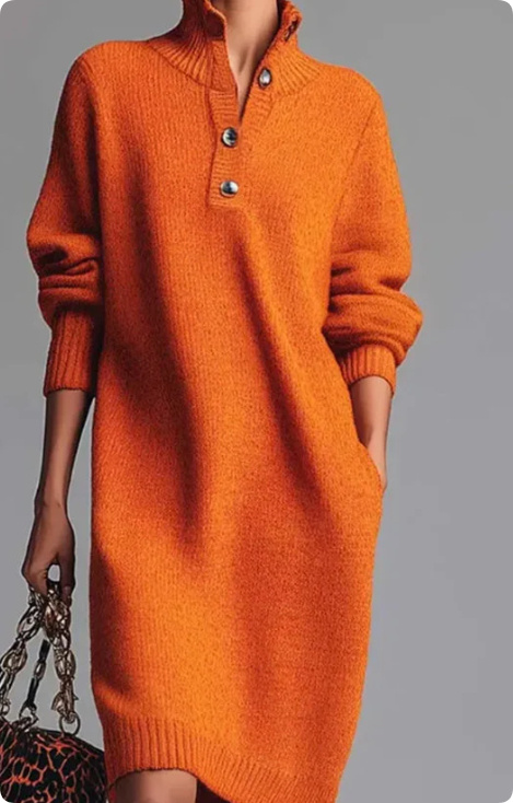 Long-sleeved Sweater Dress V-neck Button Pullover 8 Long-sleeved Sweater Dress V-neck Button Pullover - Image 8