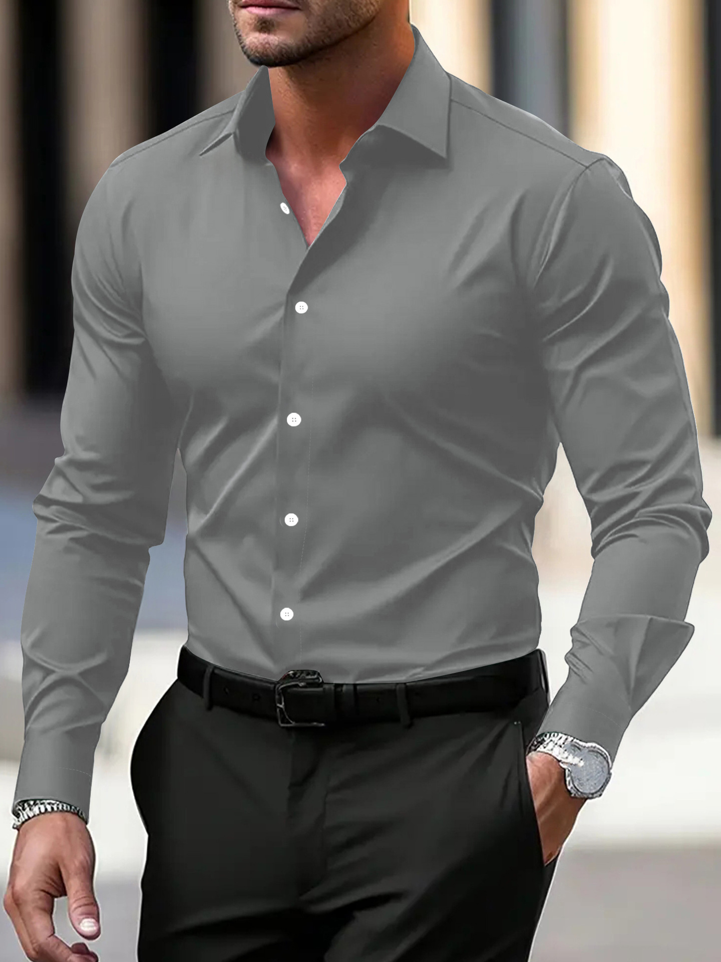 Men's Dress Shirt Solid Color 3 Men's Dress Shirt Solid Color - Image 3