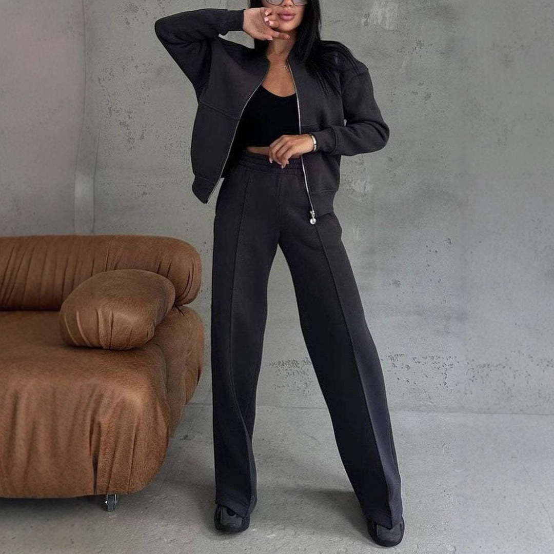 Women's Sports Suit Zipper Jacket And Wide Leg Pants 8 Women's Sports Suit Zipper Jacket And Wide Leg Pants - Image 8