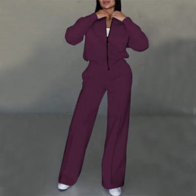 Women's Sports Suit Zipper Jacket And Wide Leg Pants 2 Women's Sports Suit Zipper Jacket And Wide Leg Pants - Image 2