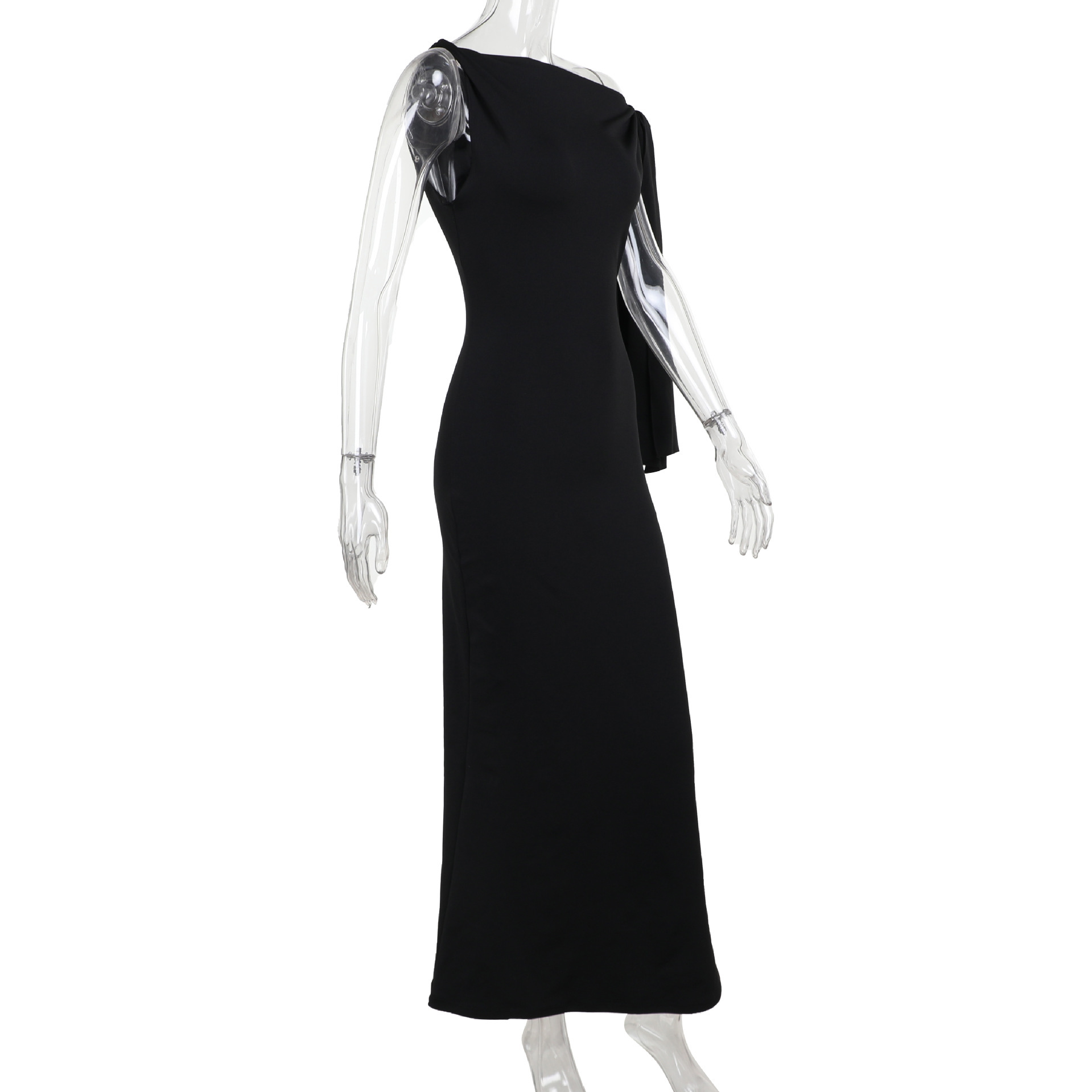 One-shoulder Ribbon Long Dress Ins Fashion Slim Sleeveless Dress 5 One-shoulder Ribbon Long Dress Ins Fashion Slim Sleeveless Dress - Image 5