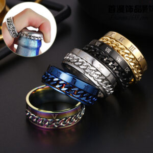 Roman Letter Rotatable Chain Rings Men Digital Titanium Steel Multifunctional Bottle Opener