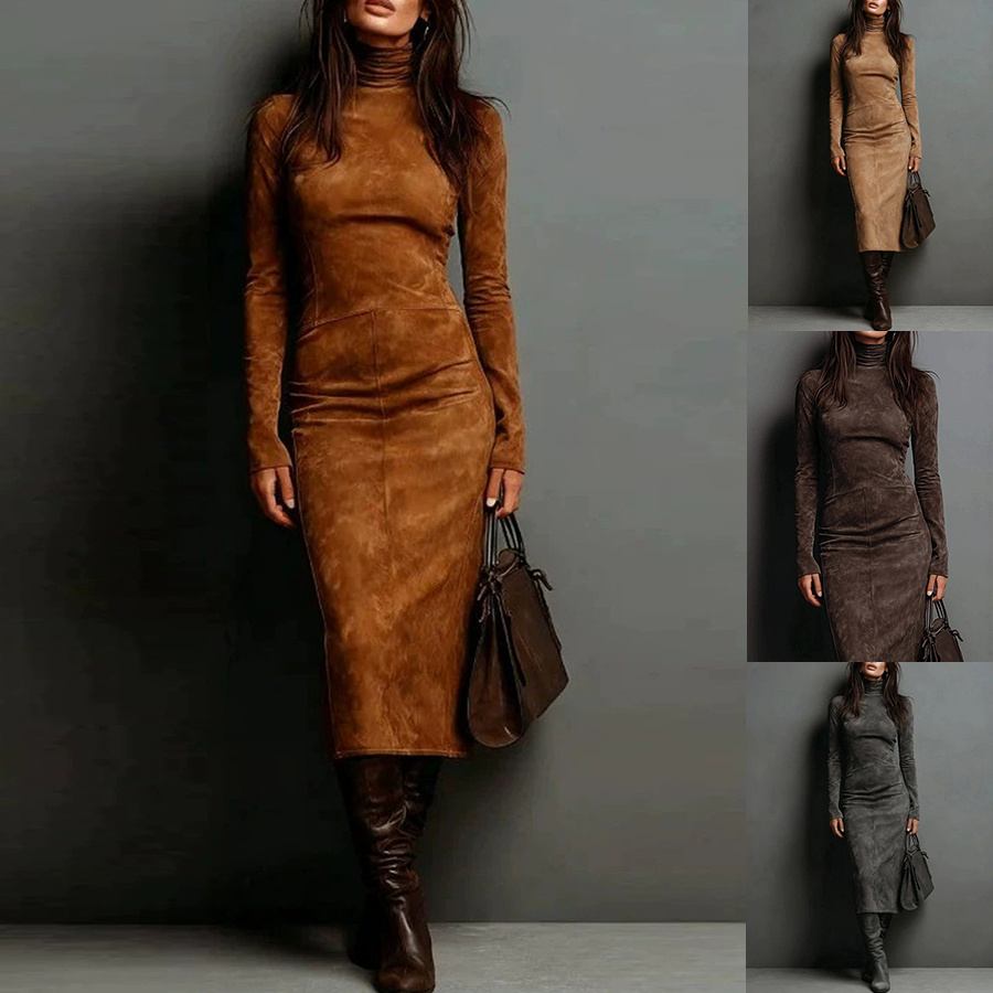 Turtleneck Long-sleeved Dress Slim-fitting Bodycon Long Dresses 1 Turtleneck Long-sleeved Dress Slim-fitting Bodycon Long Dresses
