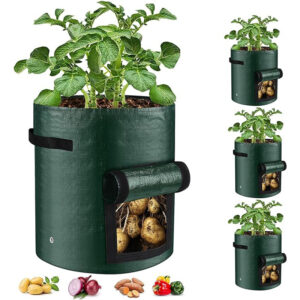 10 Gallon -6 Pack Potato Grow, PE Fabric  With Flap And Handles, Green Planter Bags