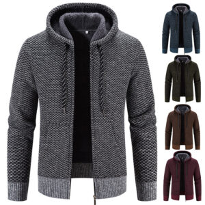 Zipper Coat  Drawstring Solid Color Long Sleeves With Hat